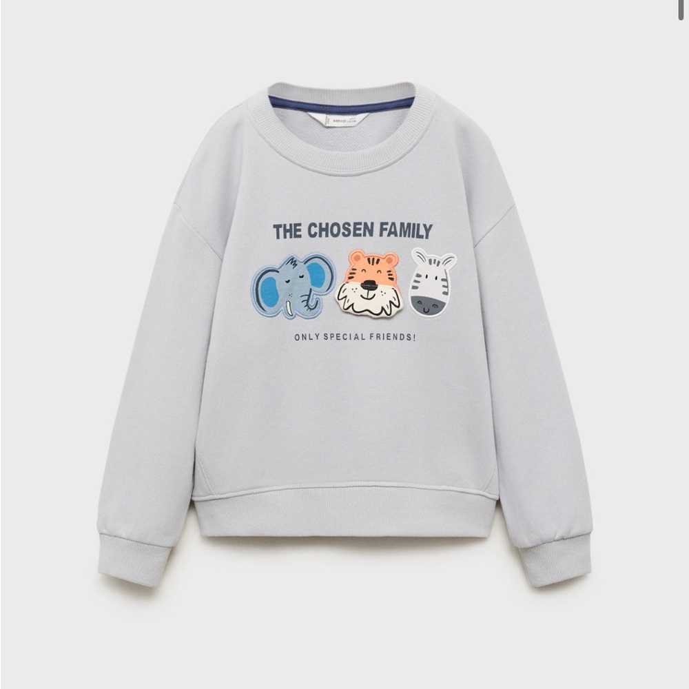 MANGO Gray Kids Sweatshirt with Animal Print